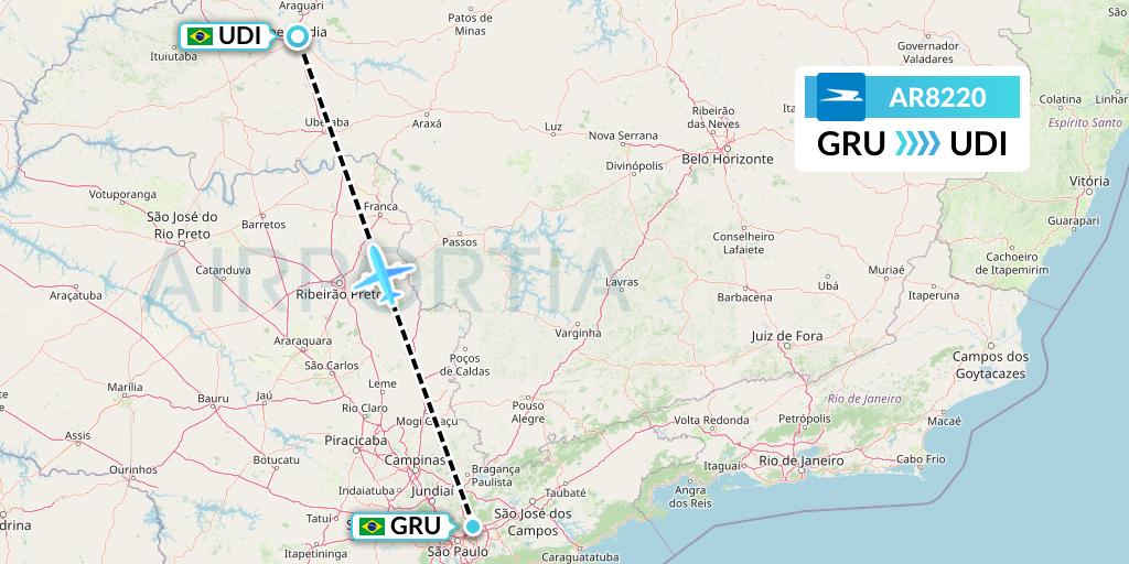 AR8220 Aerolineas Argentinas Flight Map: Sao Paulo to Uberlandia