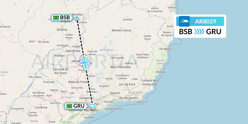 AR8029 Aerolineas Argentinas Flight Map: Brasilia to Sao Paulo