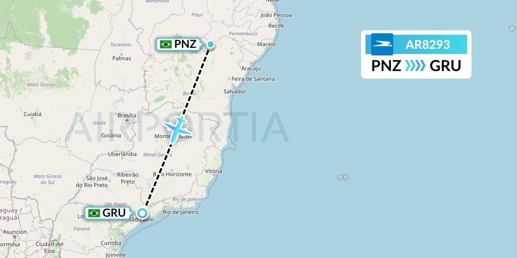 AR8293 Aerolineas Argentinas Flight Map: Petrolina to Sao Paulo