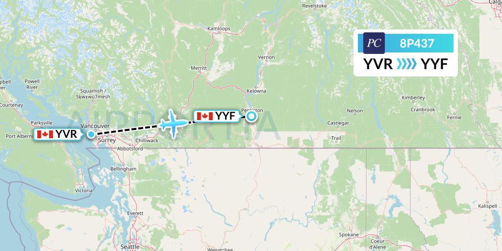 8P437 Pacific Coastal Airlines Flight Map: Vancouver to Penticton