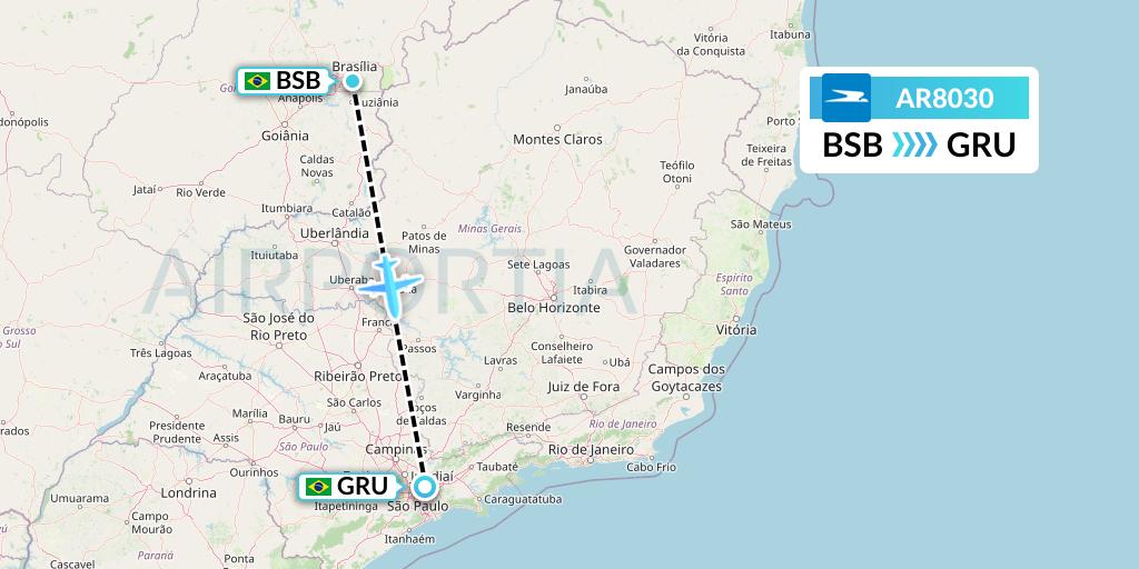 AR8030 Aerolineas Argentinas Flight Map: Brasilia to Sao Paulo