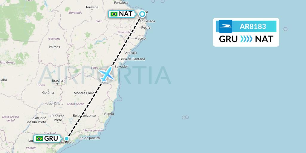 AR8183 Aerolineas Argentinas Flight Map: Sao Paulo to Natal