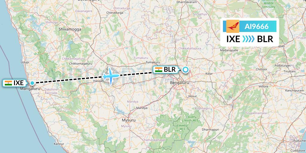 AI9666 Air India Flight Map: Mangalore to Bangalore