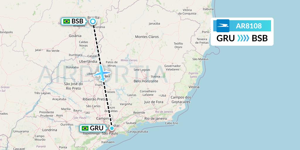 AR8108 Aerolineas Argentinas Flight Map: Sao Paulo to Brasilia
