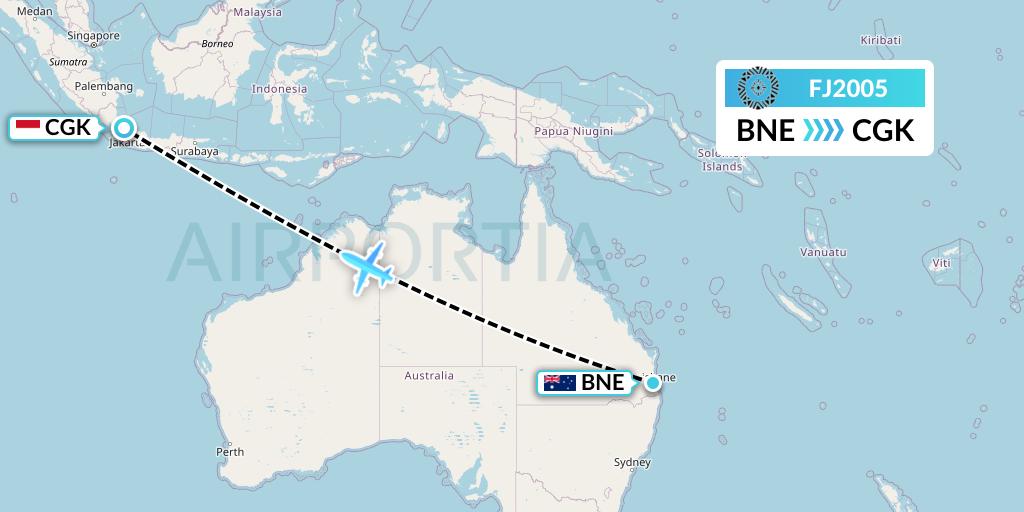 FJ2005 Fiji Airways Flight Map: Brisbane to Jakarta