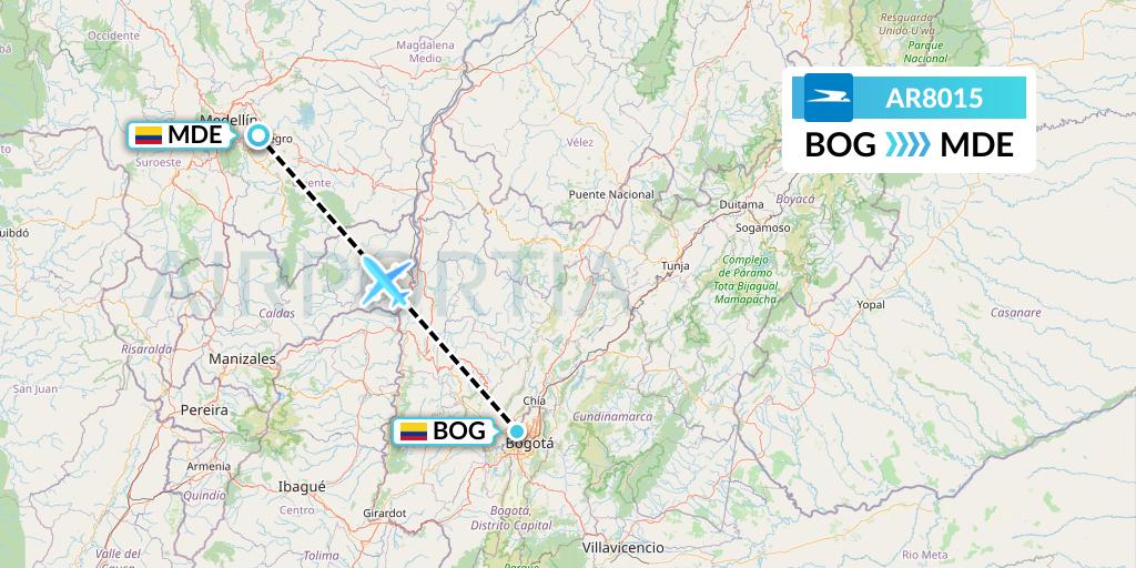 AR8015 Aerolineas Argentinas Flight Map: Bogota to Medellin