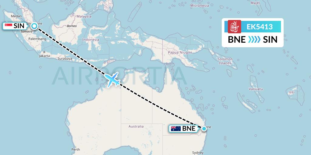 EK5413 Emirates Flight Map: Brisbane to Singapore