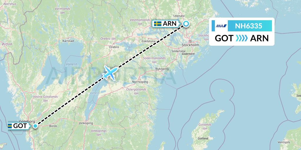 NH6335 All Nippon Airways Flight Map: Gothenburg to Stockholm