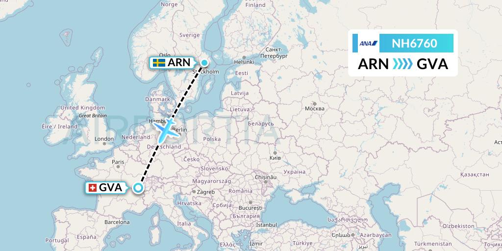 NH6760 All Nippon Airways Flight Map: Stockholm to Geneva