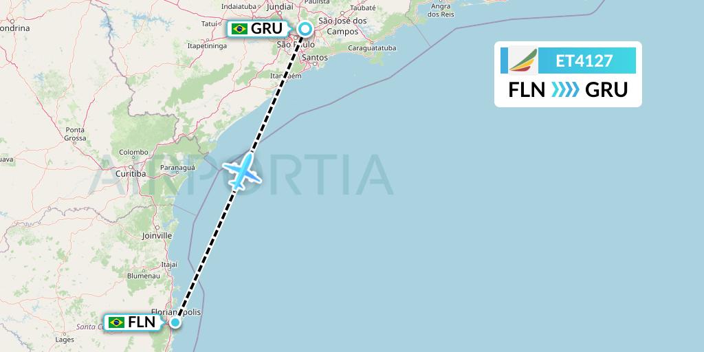 ET4127 Ethiopian Airlines Flight Map: Florianopolis to Sao Paulo
