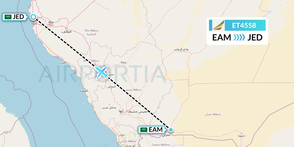ET4558 Ethiopian Airlines Flight Map: Najran to Jeddah
