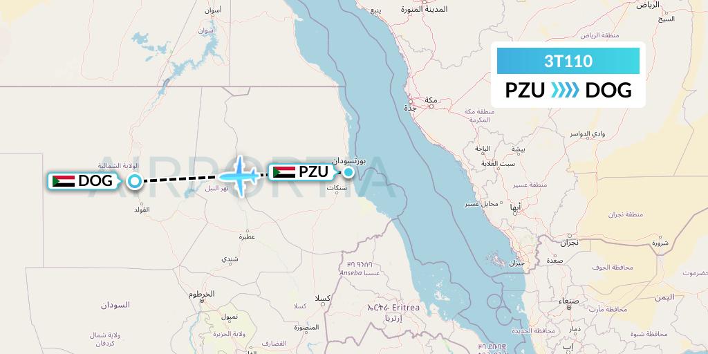 3T110 Tarco Airlines Flight Map: Port Sudan to Dongola