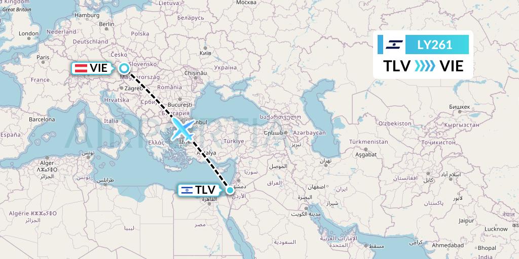 LY261 El Al Flight Map: Tel Aviv to Vienna