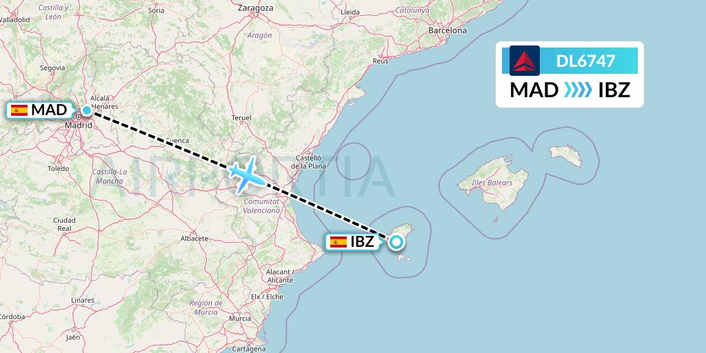 DL6747 Delta Air Lines Flight Map: Madrid to Ibiza