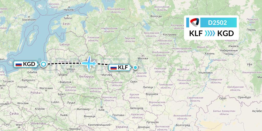 D2502 Severstal Aircompany Flight Map: Kaluga to Kaliningrad