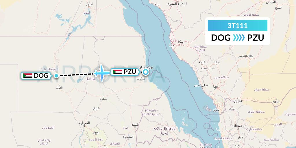 3T111 Tarco Airlines Flight Map: Dongola to Port Sudan