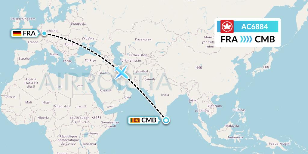 AC6884 Air Canada Flight Map: Frankfurt to Colombo
