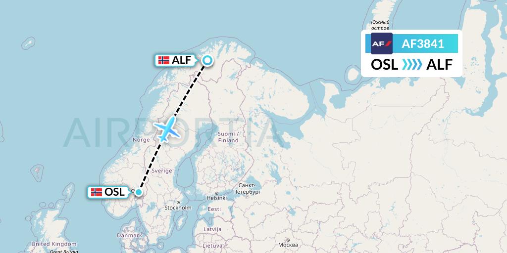 AF3841 Air France Flight Map: Oslo to Alta