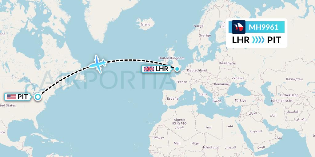 MH9961 Malaysia Airlines Flight Map: London to Pittsburgh