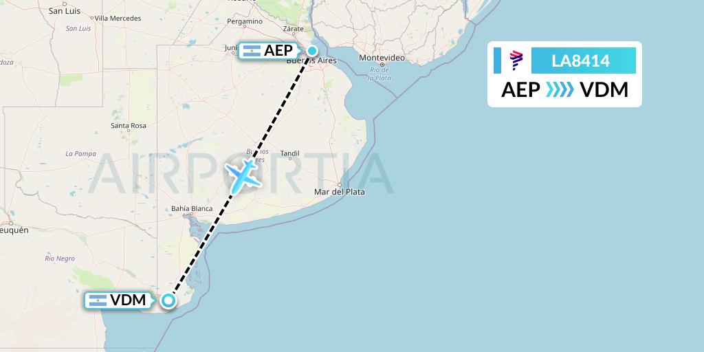 LA8414 LAN Airlines Flight Map: Buenos Aires to Viedma