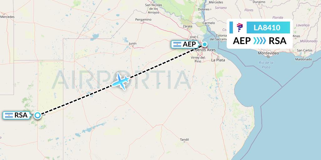 LA8410 LAN Airlines Flight Map: Buenos Aires to Santa Rosa