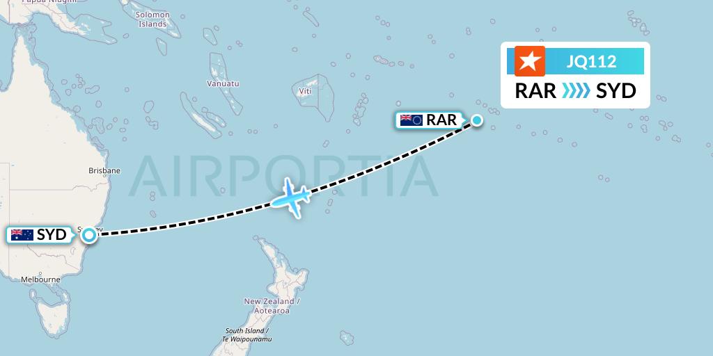 JQ112 Jetstar Airways Flight Map: Avarua to Sydney