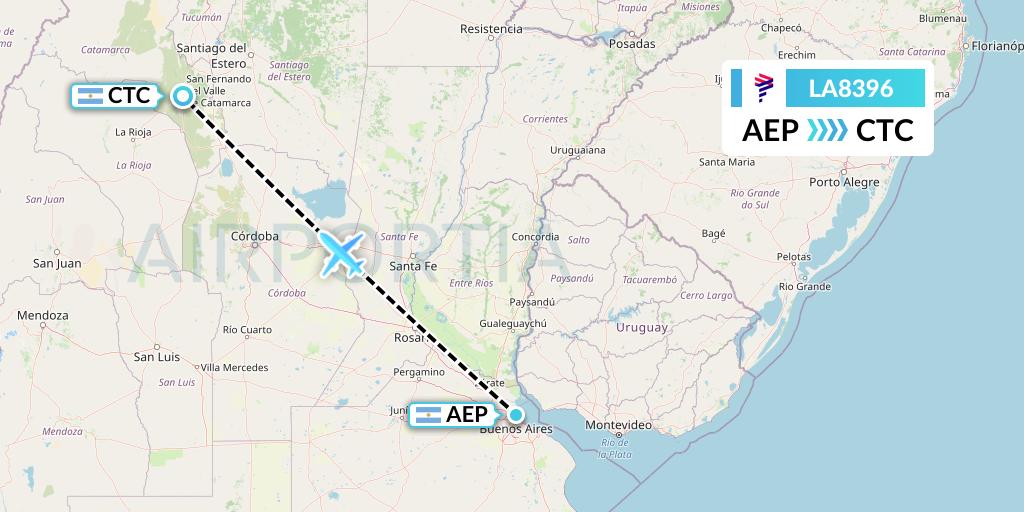 LA8396 LAN Airlines Flight Map: Buenos Aires to Catamarca