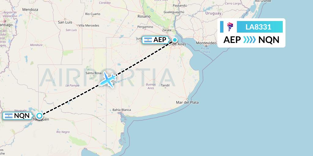 LA8331 LAN Airlines Flight Map: Buenos Aires to Neuquen