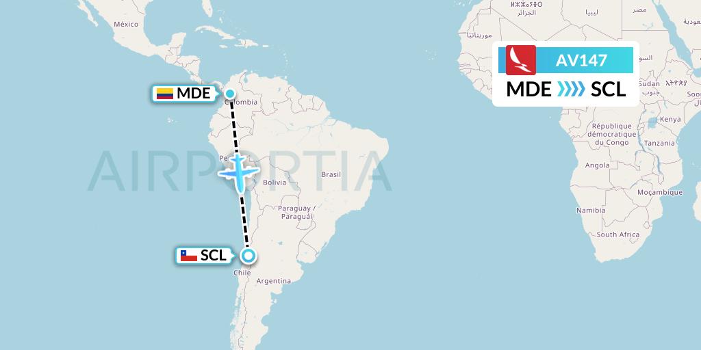 AV147 Avianca Flight Map: Medellin to Santiago