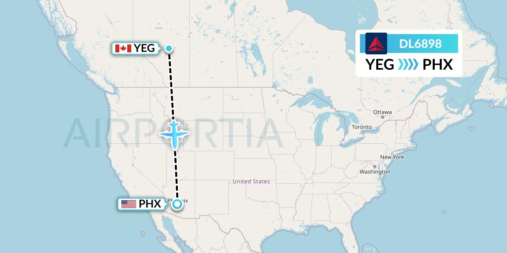 DL6898 Delta Air Lines Flight Map: Edmonton to Phoenix