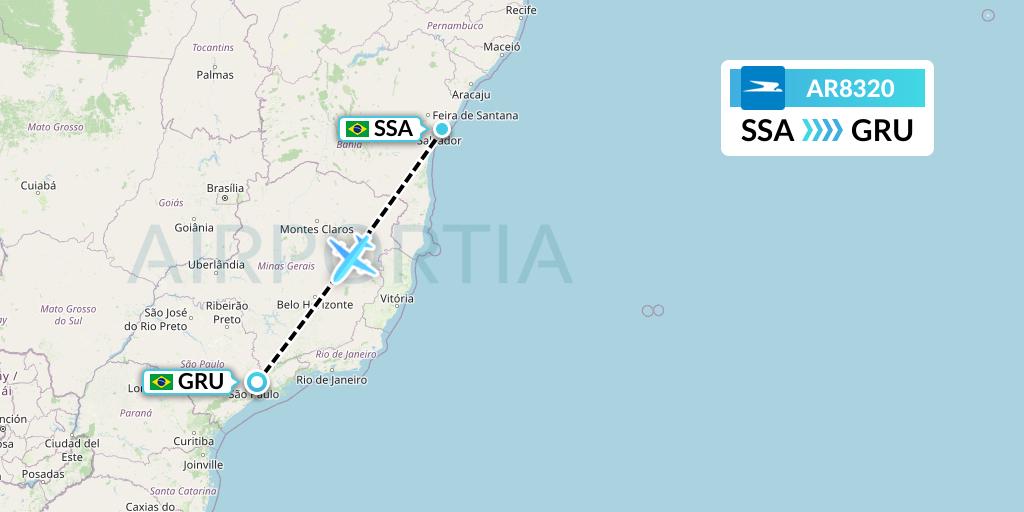 AR8320 Aerolineas Argentinas Flight Map: Salvador to Sao Paulo
