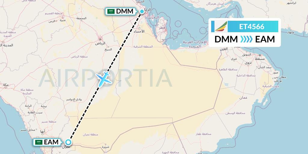 ET4566 Ethiopian Airlines Flight Map: Dammam to Najran