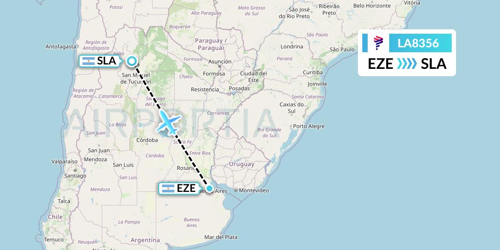 LA8356 LAN Airlines Flight Map: Buenos Aires to Salta