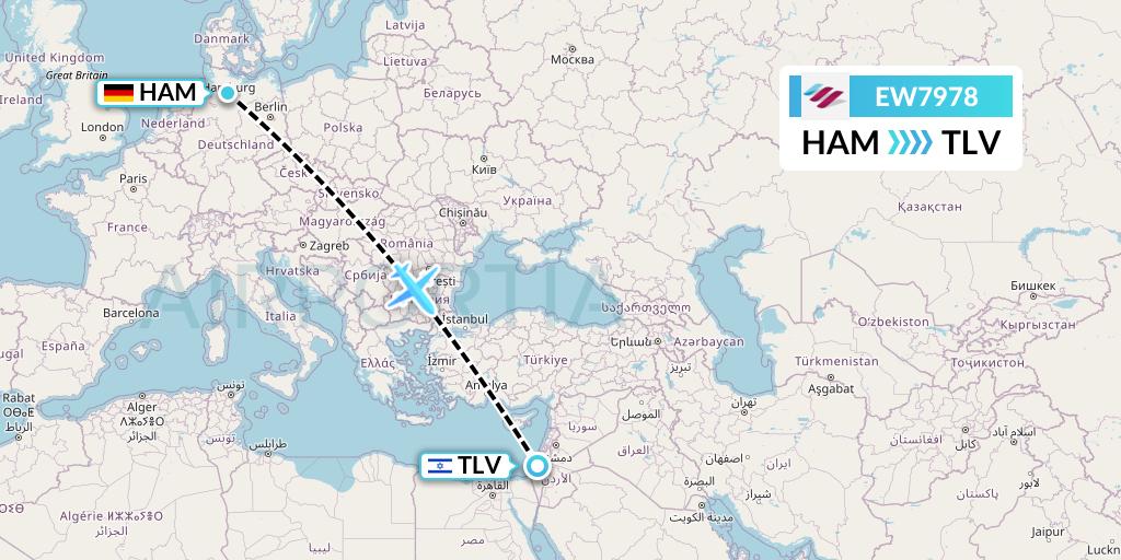 EW7978 Eurowings Flight Map: Hamburg to Tel Aviv