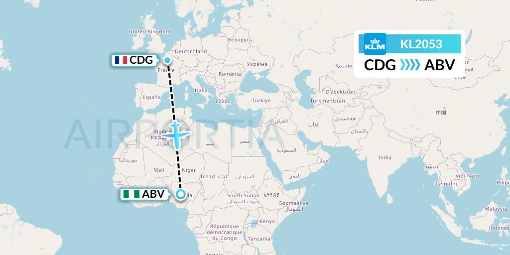 KL2053 KLM Flight Map: Paris to Abuja