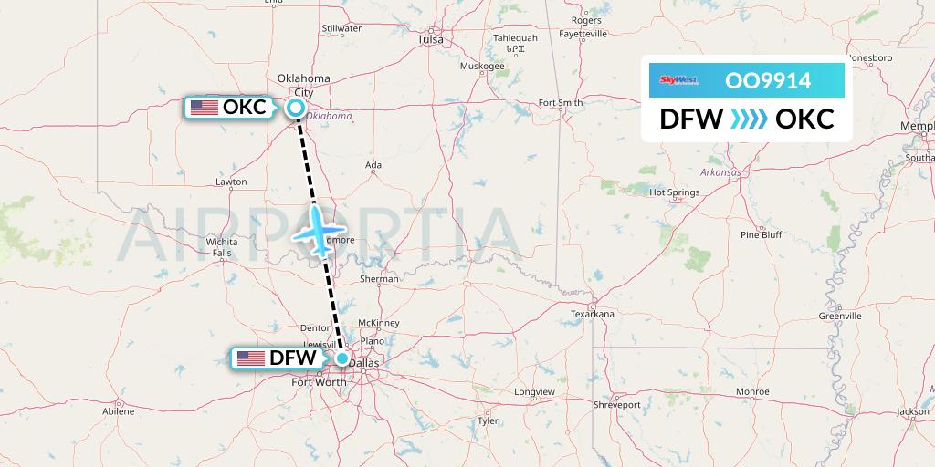 OO9914 SkyWest Airlines Flight Map: Dallas to Oklahoma City