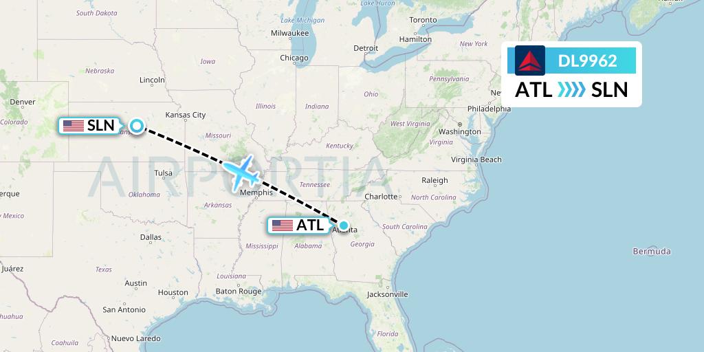DL9962 Delta Air Lines Flight Map: Atlanta to Salina