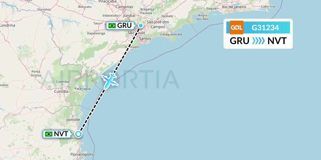 G31234 GOL Transportes Aeros Flight Map: Sao Paulo to Navegantes