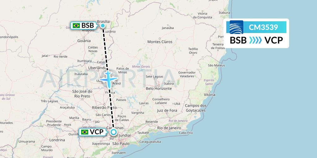 CM3539 Copa Airlines Flight Map: Brasilia to Campinas
