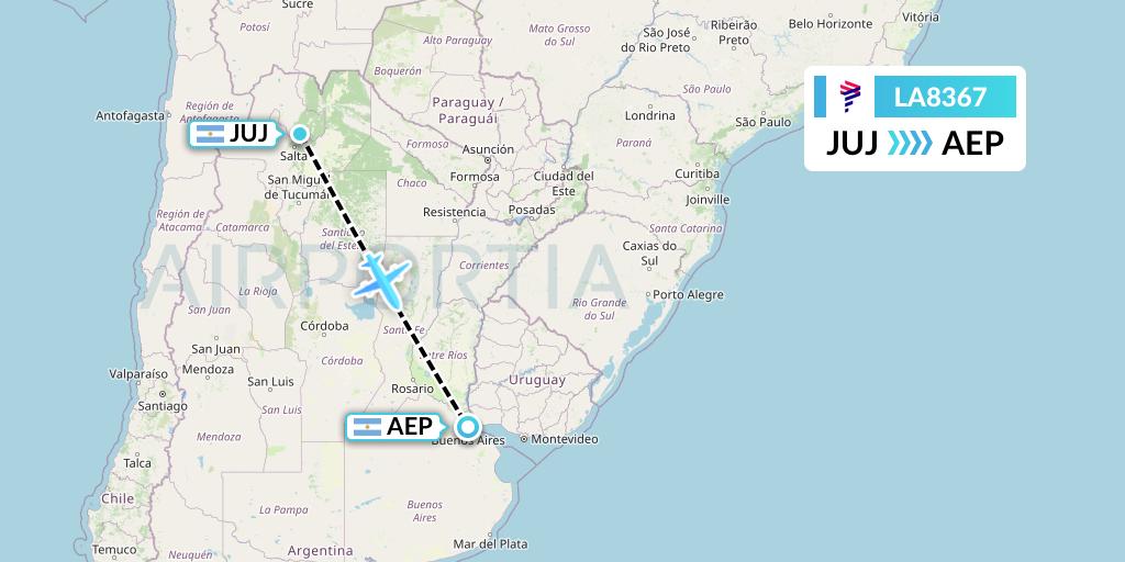 LA8367 LAN Airlines Flight Map: Jujuy to Buenos Aires