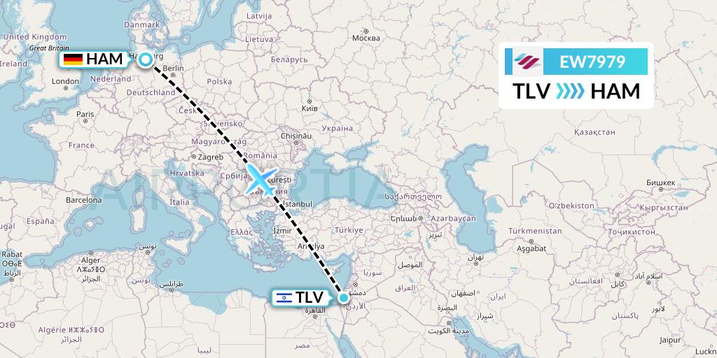 EW7979 Eurowings Flight Map: Tel Aviv to Hamburg