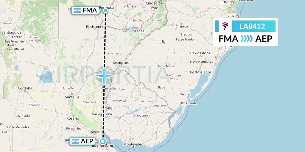 LA8412 LAN Airlines Flight Map: Formosa to Buenos Aires