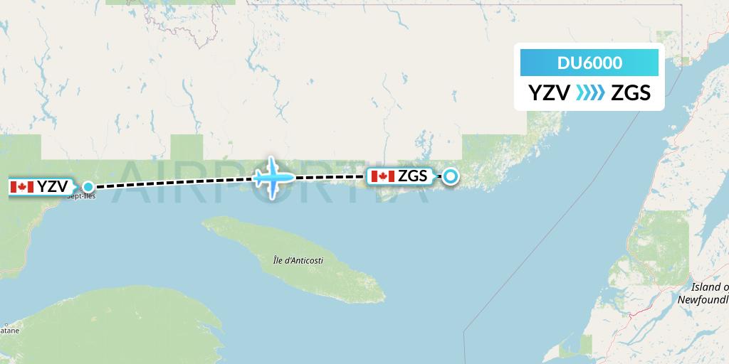 DU6000 Sky Jet M.g. Inc Flight Map: Sept-Iles to Gethsemani