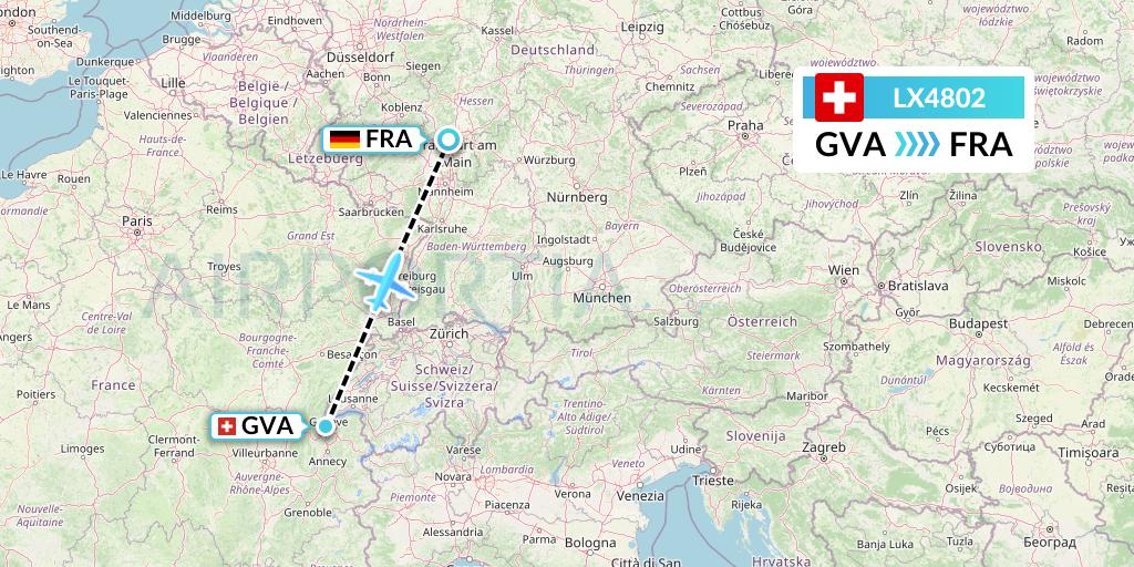LX4802 Swiss Flight Map: Geneva to Frankfurt