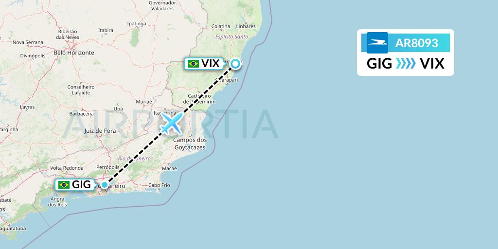 AR8093 Aerolineas Argentinas Flight Map: Rio de Janeiro to Vitoria