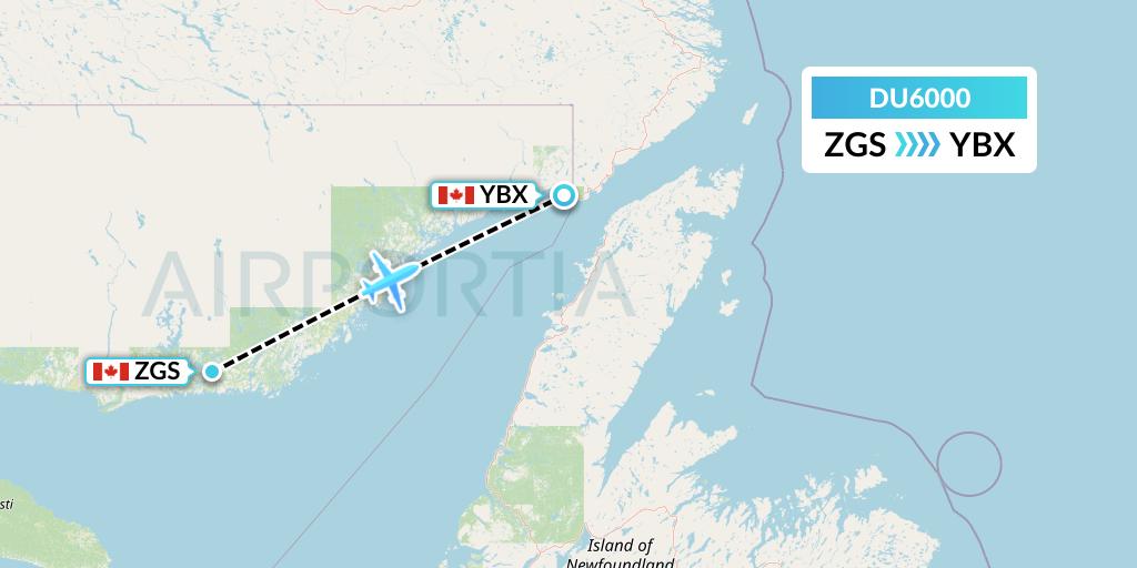 DU6000 Sky Jet M.g. Inc Flight Map: Gethsemani to Blanc-Sablon