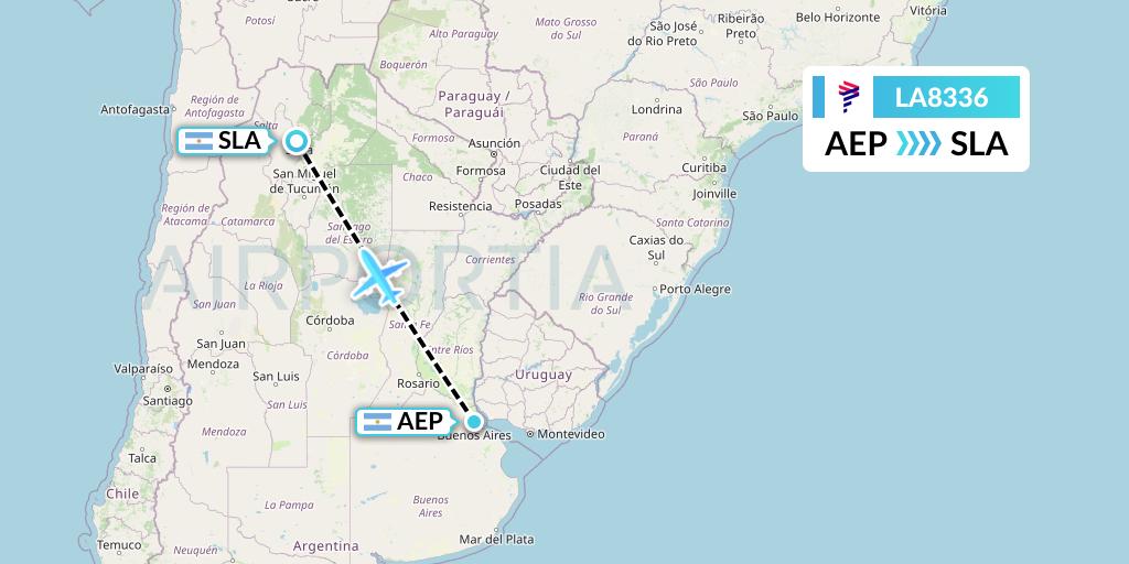 LA8336 LAN Airlines Flight Map: Buenos Aires to Salta