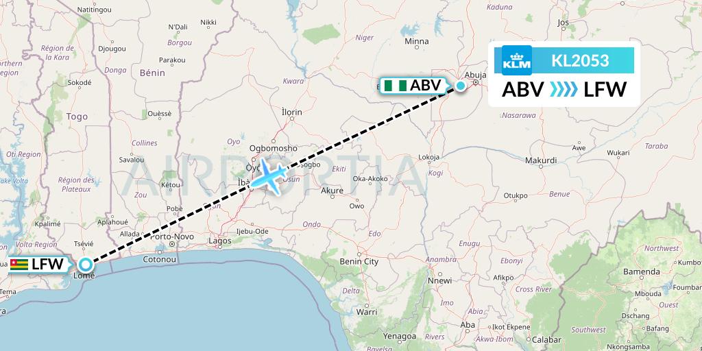 KL2053 KLM Flight Map: Abuja to Lome
