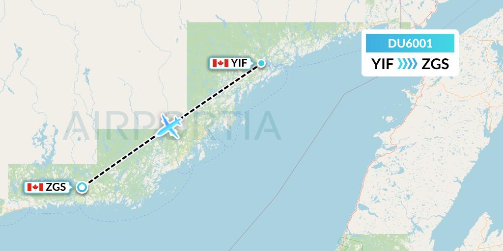 DU6001 Sky Jet M.g. Inc Flight Map: St-Augustin to Gethsemani