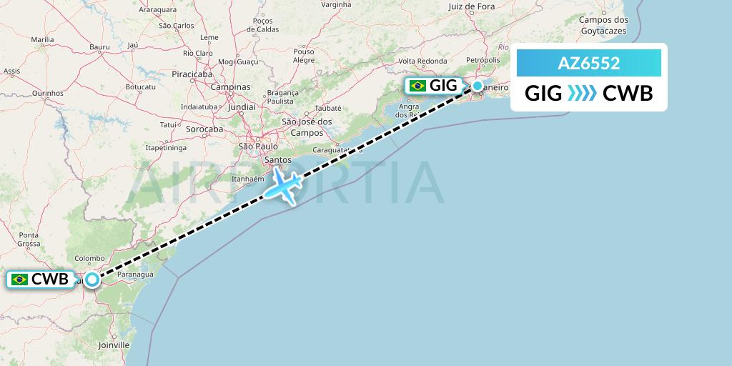 AZ6552 ITA Airways Flight Map: Rio de Janeiro to Curitiba